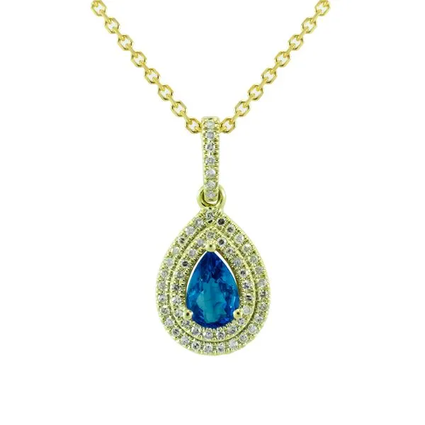 14K Yellow Gold Pear Sapphire Diamond Drop Pendant Necklace LeeBrant Jewelry & Watch Co Sandy Springs, GA