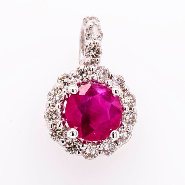 14K White Gold Round Ruby Diamond Flower Pendant LeeBrant Jewelry & Watch Co Sandy Springs, GA