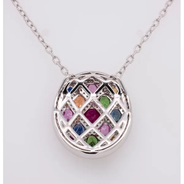 14K White Gold Multi-Color Sapphire Oval Pendant Image 3 LeeBrant Jewelry & Watch Co Sandy Springs, GA