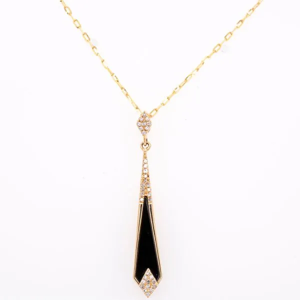 14K Yellow Gold Onyx Diamond Drop Pendant Necklace LeeBrant Jewelry & Watch Co Sandy Springs, GA