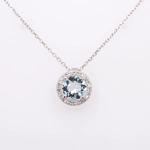 14K White Gold Round Aquamarine Diamond Pendant Necklace LeeBrant Jewelry & Watch Co Sandy Springs, GA