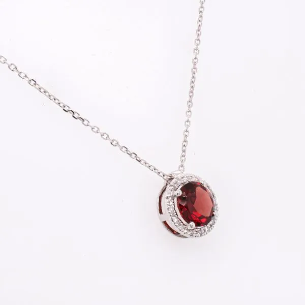 14K White Gold Garnet Diamond Pendant Necklace LeeBrant Jewelry & Watch Co Sandy Springs, GA