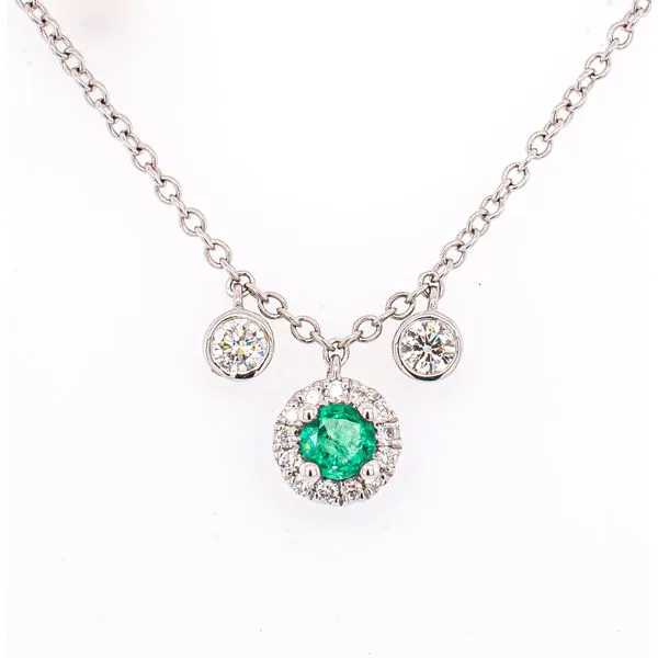 18K White Gold Three Stone Drop Emerald and Diamond Pendant Necklace LeeBrant Jewelry & Watch Co Sandy Springs, GA