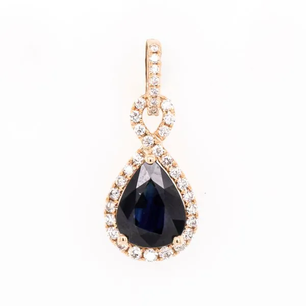 14K Yellow Gold Sapphire Diamond Twist Pendant Necklace Image 2 LeeBrant Jewelry & Watch Co Sandy Springs, GA