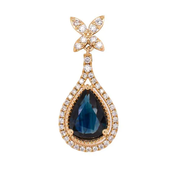 14K Yellow Gold Pear Sapphire on Twisted Diamond Pendant Necklace Image 2 LeeBrant Jewelry & Watch Co Sandy Springs, GA