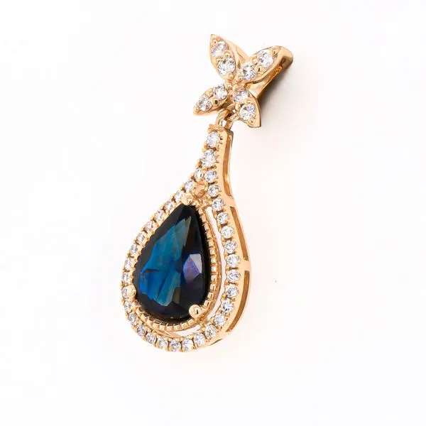 14K Yellow Gold Pear Sapphire on Twisted Diamond Pendant Necklace LeeBrant Jewelry & Watch Co Sandy Springs, GA