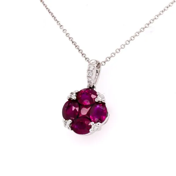18K White Gold 5-Stone Ruby Diamond Pendant Necklace LeeBrant Jewelry & Watch Co Sandy Springs, GA