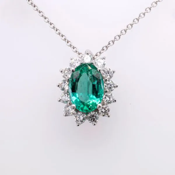 18K White Gold Oval Emerald Pendant with Diamonds LeeBrant Jewelry & Watch Co Sandy Springs, GA