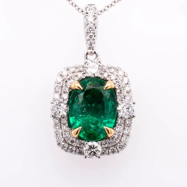 18K White and Yellow Gold Oval Emerald Pendant with Diamonds LeeBrant Jewelry & Watch Co Sandy Springs, GA