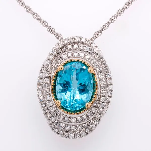 14K Yellow, White Gold and Platnium Oval Blue Apatite Diamond Pendant Necklace LeeBrant Jewelry & Watch Co Sandy Springs, GA