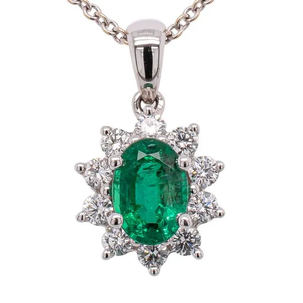 18K White Gold Princess Di Oval Emerald and Diamond Pendant LeeBrant Jewelry & Watch Co Sandy Springs, GA