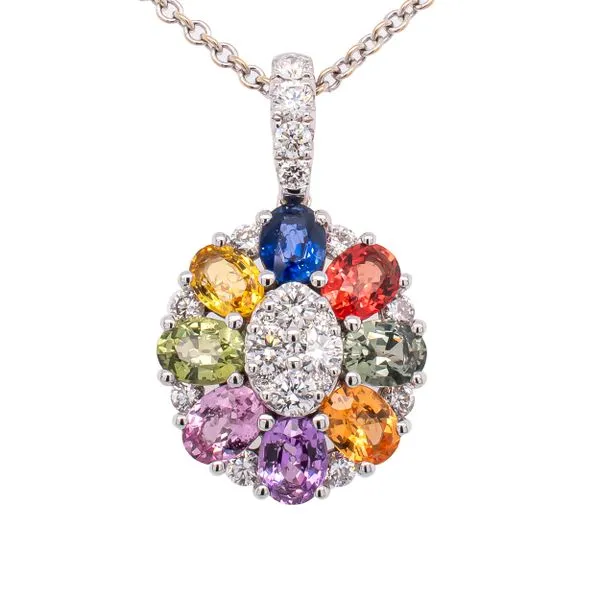 18K White Gold Fancy Sapphire Flower Diamond Pendant LeeBrant Jewelry & Watch Co Sandy Springs, GA