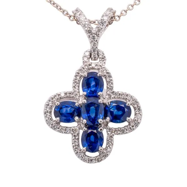 18K White Gold Sapphire Diamond Flower Pendant LeeBrant Jewelry & Watch Co Sandy Springs, GA