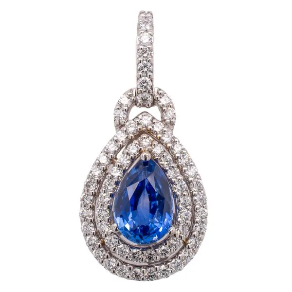 18K White Gold Pear Sapphire Diamond Pendant Image 2 LeeBrant Jewelry & Watch Co Sandy Springs, GA
