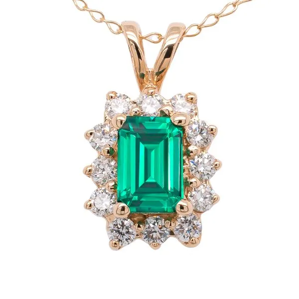 14K Yellow Gold Emerald Halo Diamond Pendant LeeBrant Jewelry & Watch Co Sandy Springs, GA