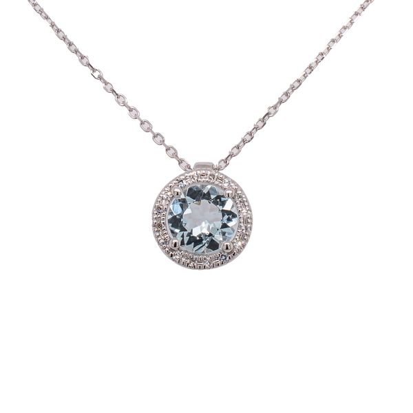 14K White Gold Round Aquamarine Diamond Pendant Necklace LeeBrant Jewelry & Watch Co Sandy Springs, GA