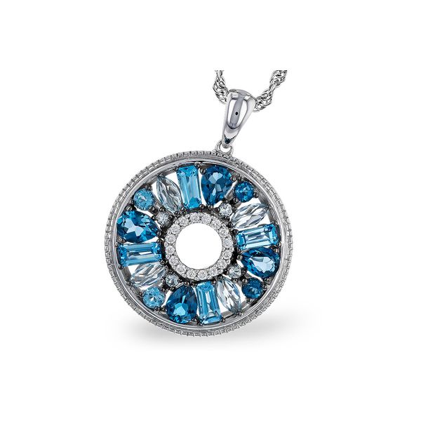14K White Gold Blue Topaz Cluster Diamond Pendant Necklace LeeBrant Jewelry & Watch Co Sandy Springs, GA
