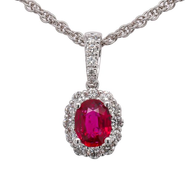 18K White Gold Oval Ruby Diamond Halo Pendant LeeBrant Jewelry & Watch Co Sandy Springs, GA