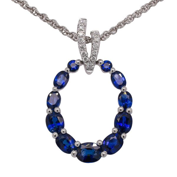 18K White Gold Oval Sapphire Diamond Pendant LeeBrant Jewelry & Watch Co Sandy Springs, GA