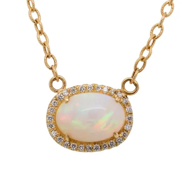 14K Yellow Gold Oval Opal Pendant Surrounded by Diamonds LeeBrant Jewelry & Watch Co Sandy Springs, GA