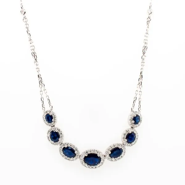 14K White Gold Multi-Oval Sapphire Diamond Loop Necklace LeeBrant Jewelry & Watch Co Sandy Springs, GA