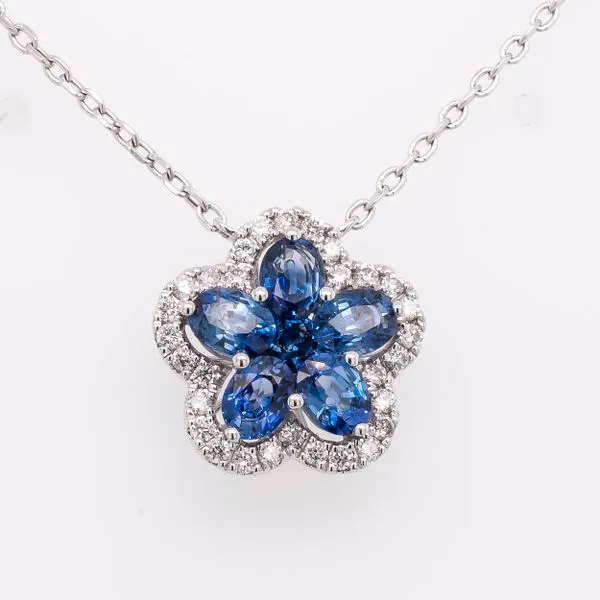 18K White Gold Sapphire Flower and Diamond Necklace LeeBrant Jewelry & Watch Co Sandy Springs, GA
