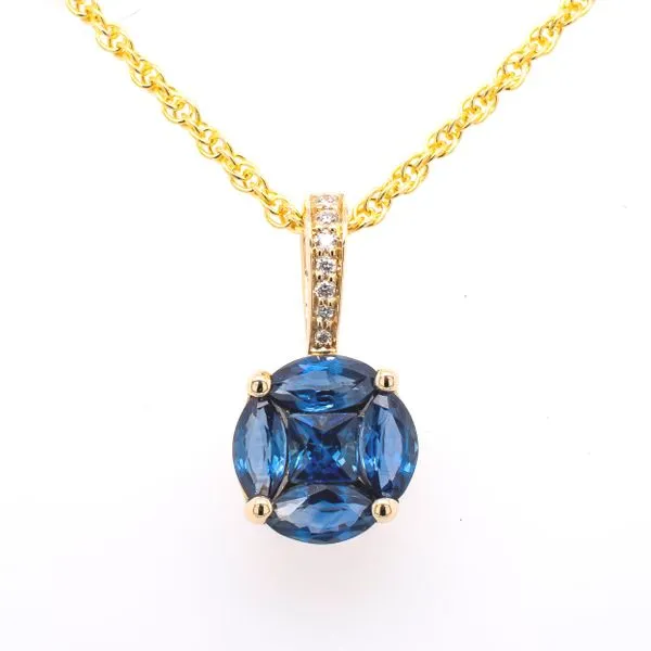 14K Yellow Gold Sapphire Diamond Drop Pendant Necklace LeeBrant Jewelry & Watch Co Sandy Springs, GA