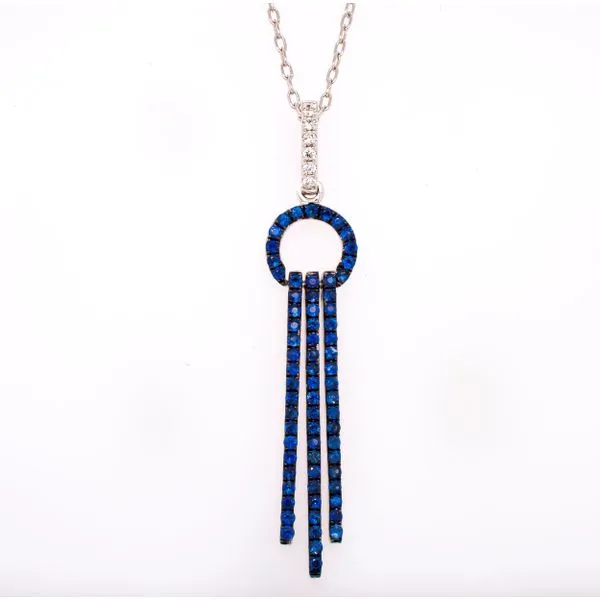18K White Gold Diamond Pendant Necklace with Sapphire Bars LeeBrant Jewelry & Watch Co Sandy Springs, GA