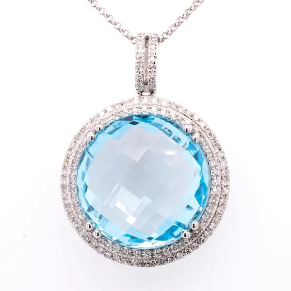 14K White Gold Blue Topaz Diamond Pendant Necklace LeeBrant Jewelry & Watch Co Sandy Springs, GA
