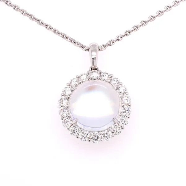 18K White Gold Moonstone Diamond Necklace Image 2 LeeBrant Jewelry & Watch Co Sandy Springs, GA