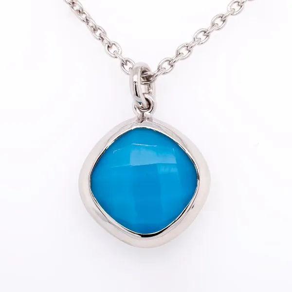 Sterling Silver Square Cushion Turquoise Bezel Set Pendant on a Cable Link Necklace Image 2 LeeBrant Jewelry & Watch Co Sandy Springs, GA