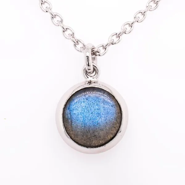 Sterling Silver Round Labradorite Bezel Set Cable Link Necklace Image 2 LeeBrant Jewelry & Watch Co Sandy Springs, GA