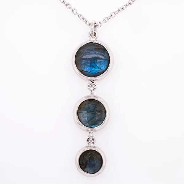 Sterling Silver 3 Stone Round Labradorite Bezel Set Cable Link Necklace Image 2 LeeBrant Jewelry & Watch Co Sandy Springs, GA