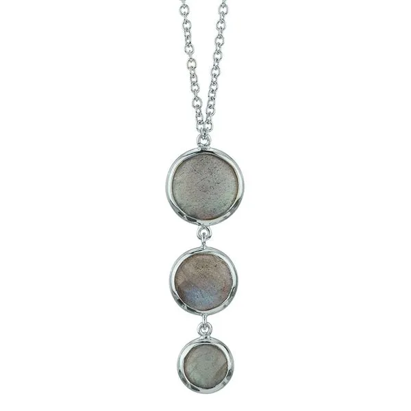 Sterling Silver 3 Stone Round Labradorite Bezel Set Cable Link Necklace LeeBrant Jewelry & Watch Co Sandy Springs, GA