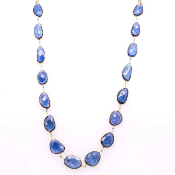 14K Yellow Green Gold Natural Shaped Sapphire Infinity Necklace Image 2 LeeBrant Jewelry & Watch Co Sandy Springs, GA