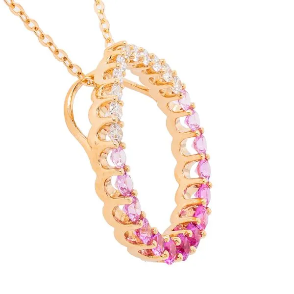 18K Yellow Gold Pink Sapphire and Diamond Tear Drop Necklace Image 2 LeeBrant Jewelry & Watch Co Sandy Springs, GA