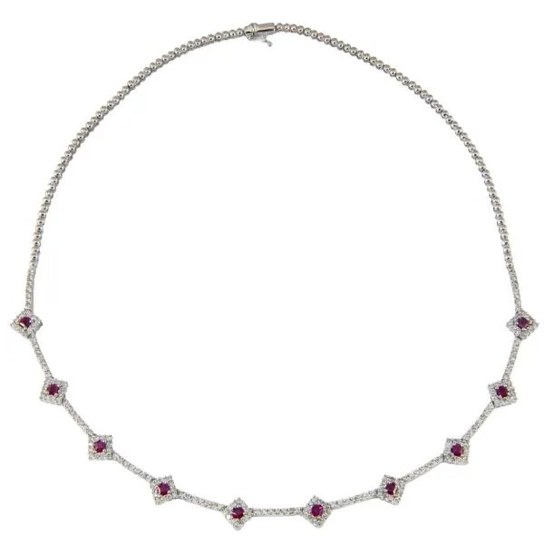 18K White Gold Square Ruby Diamond Tennis Necklace LeeBrant Jewelry & Watch Co Sandy Springs, GA
