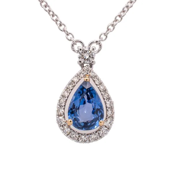 14K White and Yellow Gold Sapphire Pear Diamond Station Necklace LeeBrant Jewelry & Watch Co Sandy Springs, GA