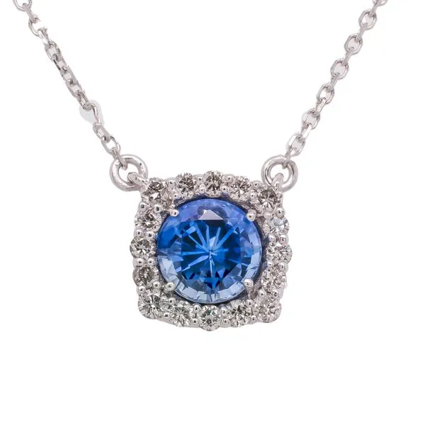 14K White Gold Round Sapphire Diamond Station Necklace LeeBrant Jewelry & Watch Co Sandy Springs, GA