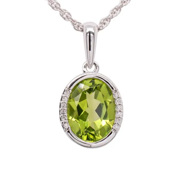 14K White Gold Oval Peridot Diamond Pendant Necklace LeeBrant Jewelry & Watch Co Sandy Springs, GA