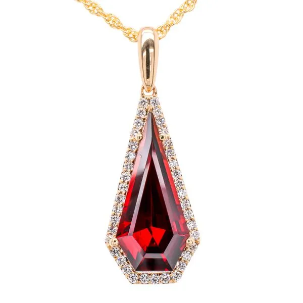 14K Yellow Gold Garnet Coffin Shape Diamond Pendant Necklace LeeBrant Jewelry & Watch Co Sandy Springs, GA