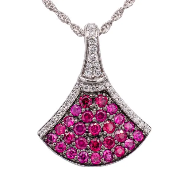 14K White Gold Ruby Fan Diamond Pendant Necklace LeeBrant Jewelry & Watch Co Sandy Springs, GA