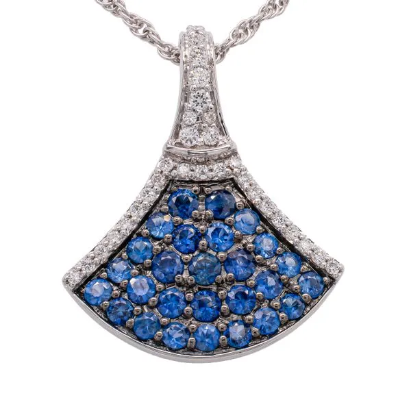 14K White Gold Sapphire Diamond Fan Pendant Necklace LeeBrant Jewelry & Watch Co Sandy Springs, GA