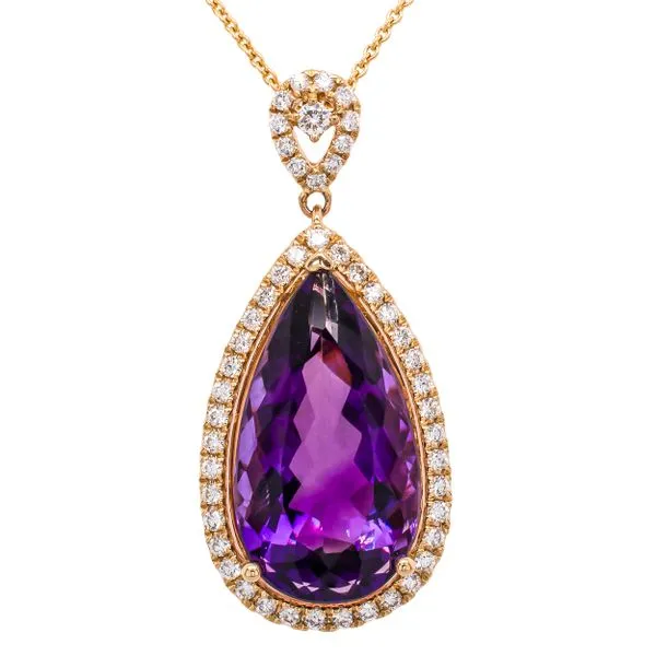 14K Yellow Gold Large Pear Purple Amethyst Diamond Pendant Necklace LeeBrant Jewelry & Watch Co Sandy Springs, GA