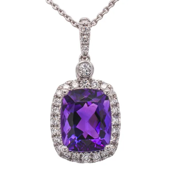 14K White Gold Purple Amethyst Diamond Pendant Necklace LeeBrant Jewelry & Watch Co Sandy Springs, GA