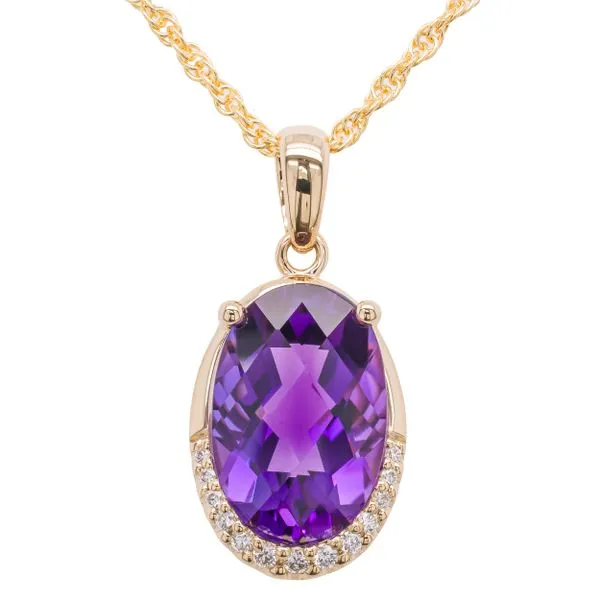 14K Yellow Gold Oval Amethyst Half Halo Diamond Necklace LeeBrant Jewelry & Watch Co Sandy Springs, GA