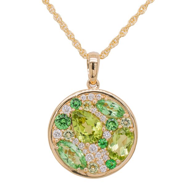14K Yellow Gold Tsavorite and Peridot Diamond Cluster Circle