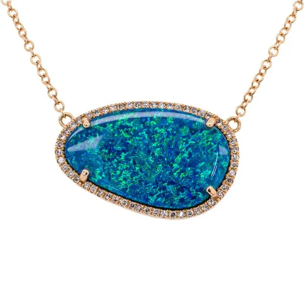 14K Yellow Gold Opal Diamond Station Pendant Necklace LeeBrant Jewelry & Watch Co Sandy Springs, GA