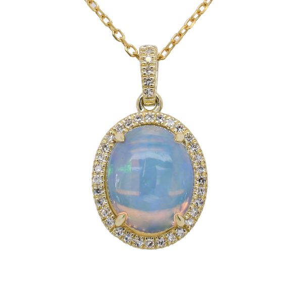 14K Yellow Gold Opal Diamond Pendant Necklace Image 2 LeeBrant Jewelry & Watch Co Sandy Springs, GA