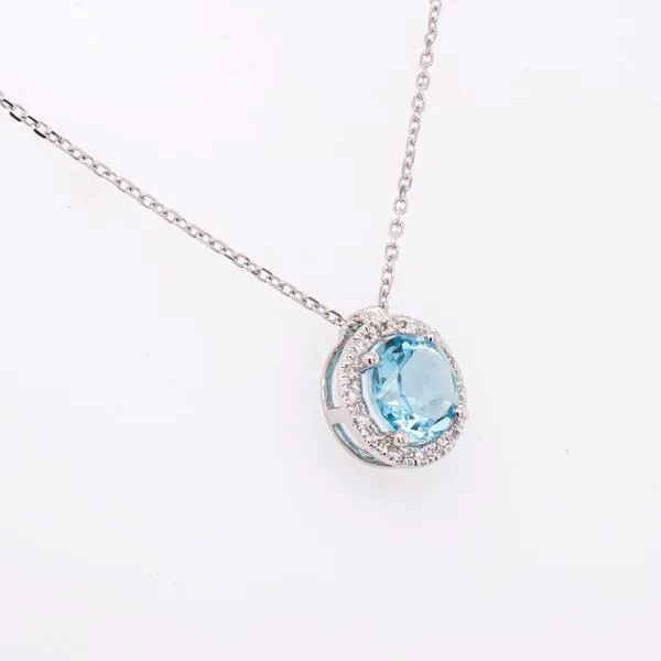 14K White Gold Round Blue Topaz Diamond Pendant Necklace Image 2 LeeBrant Jewelry & Watch Co Sandy Springs, GA